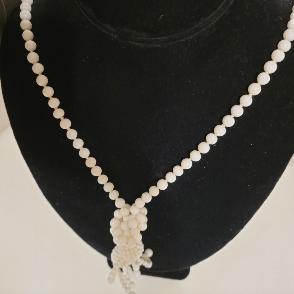 Vintage Milk Glass Beaded MCM Pendant Necklace